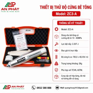 Súng bật nảy kiểm tra cường độ bê tông Model ZC3-A, dải cường độ 10–60 MPa, lực bật nảy 2.207 J, phù hợp TCVN và ASTM.