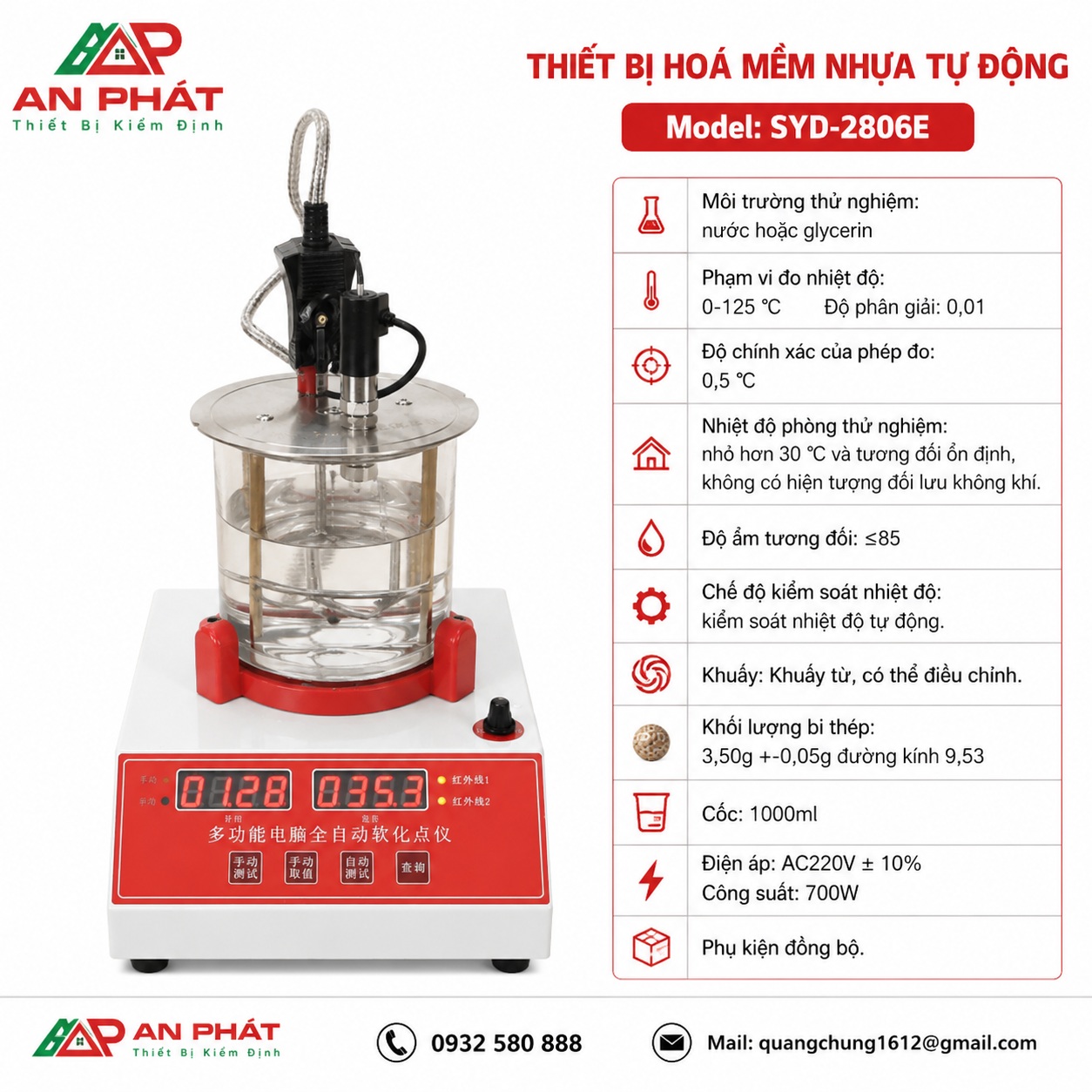 thiet-bi-hoa-mem-nhua-tu-dong Thiết bị hóa mềm nhựa tự động Model SYD-2806E dùng xác định điểm hóa mềm của nhựa đường, dải nhiệt 0–125°C, điều khiển nhiệt độ tự động.