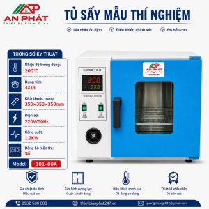 Tủ sấy mẫu thí nghiệm 200°C dung tích 43 lít Model 101-00A, đồng hồ hiển thị số, công suất 1.2KW, điện áp 220V/50Hz.